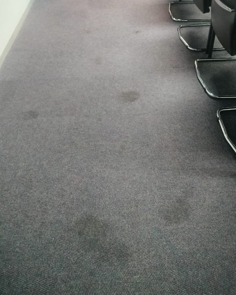 Office boardroom carpet with dark stains before cleaning